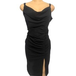 Emerald Sundae Black Sleeveless Ruched Midi Dress with‎ Side Slit Size 18 Plus